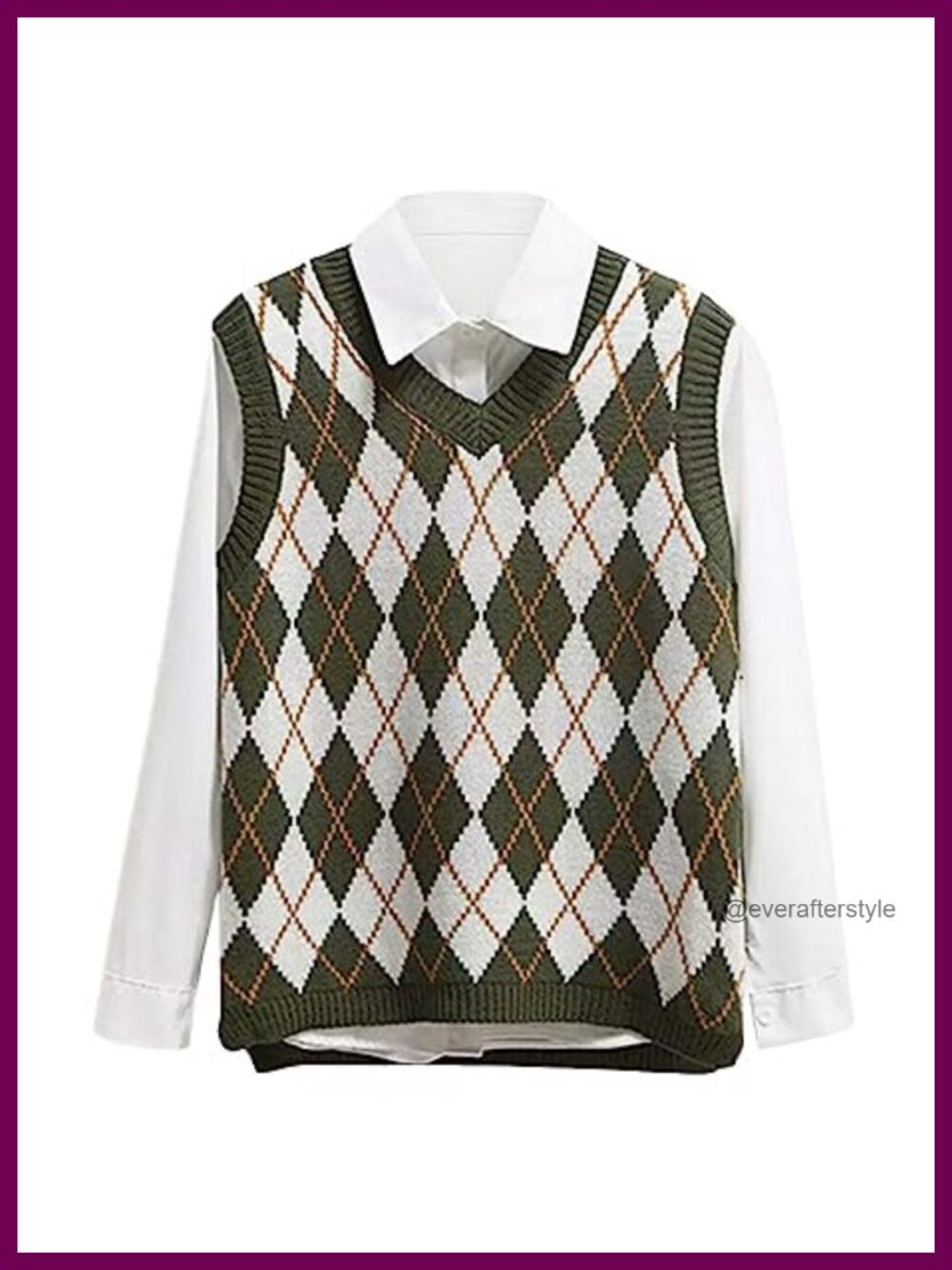 Women's Sleeveless Argyle Sweater Vest V-Neck Crop Knitwear Tank